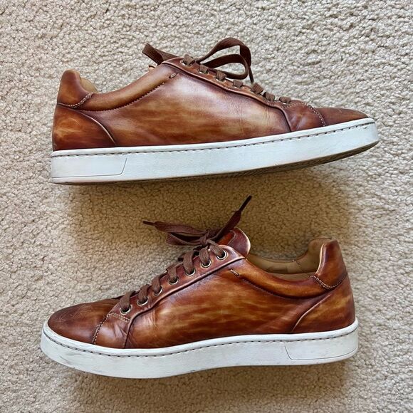 Magnanni Brown Leather Sneakers Size 7 - Picture 2 of 10